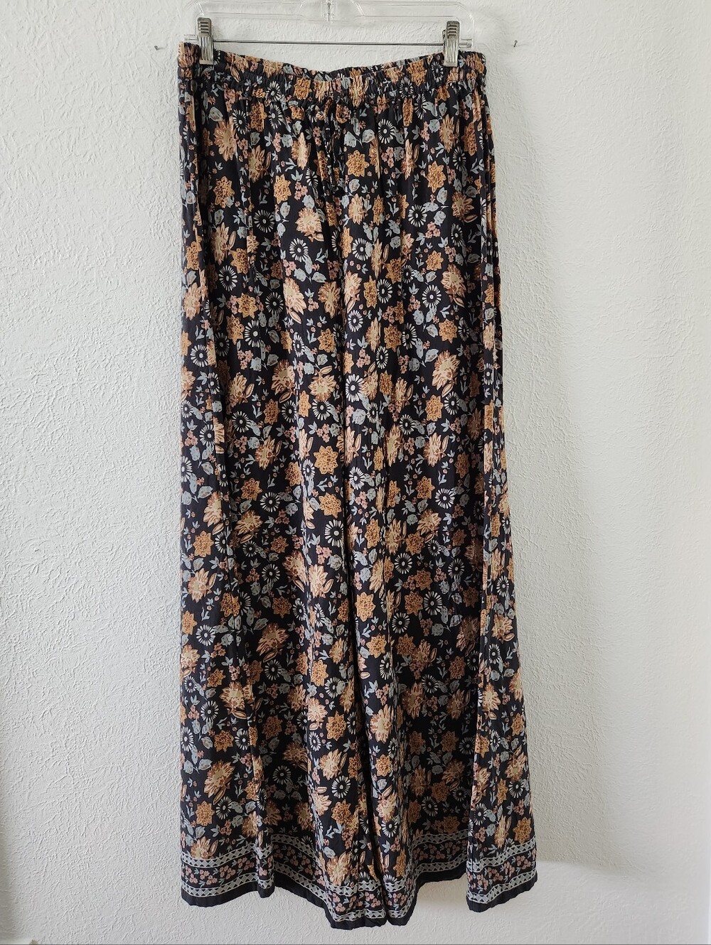 NATURAL LIFE Navy Wide Leg Pants with Floral Print, Size XL